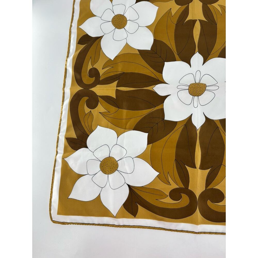 Vintage Uena Scarf Womens Brown White Floral Blossoms Square Silk Retro Sheer - Picture 5 of 9